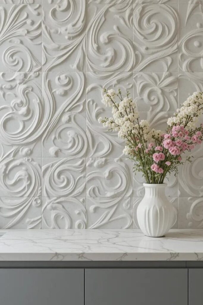 Wood-look porcelain tiles in a warm oak tone.