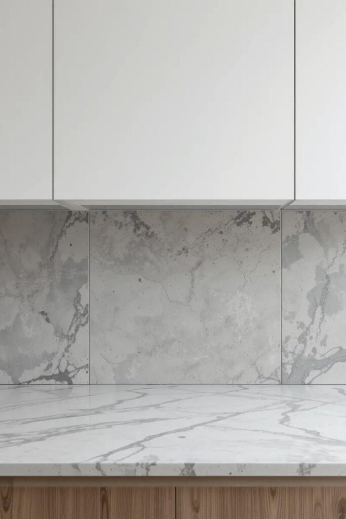 Kitchen concrete backsplash.