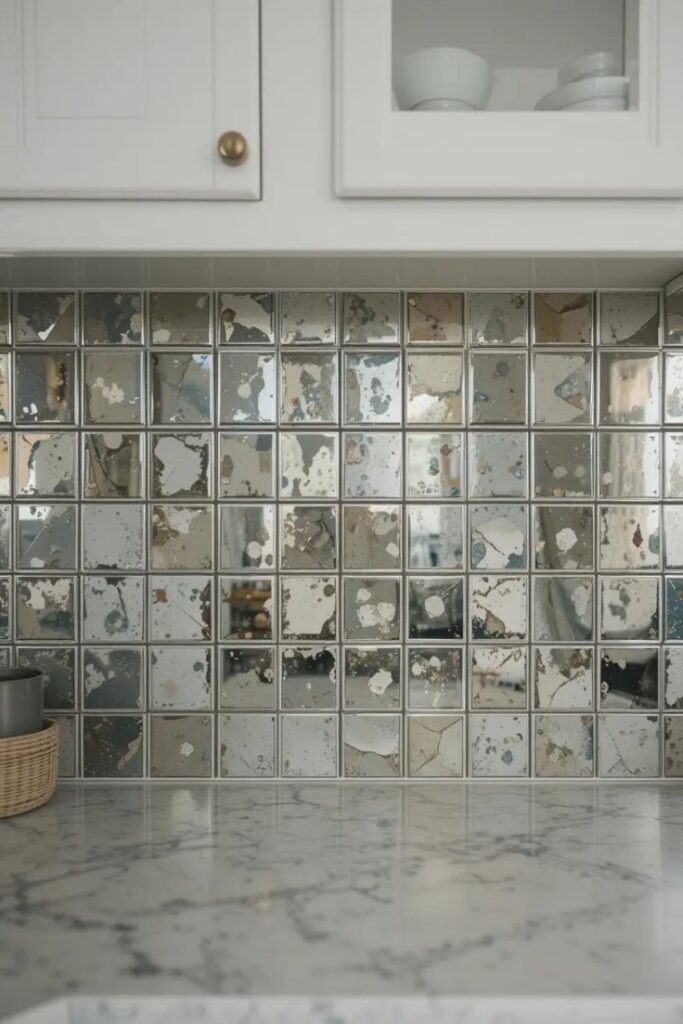 mirror tiles backsplash.