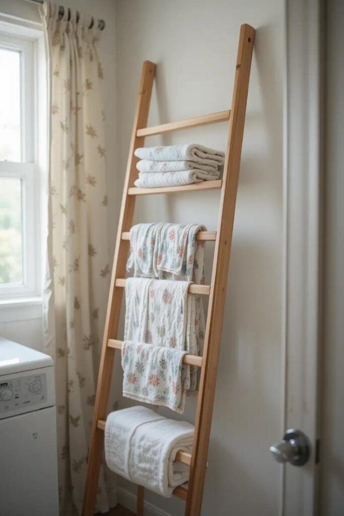 laundry room with a Ladder-style rack that lean against the wall.