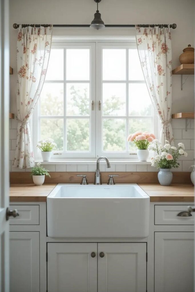 modern rustic laundry room featuring a vintage white porcelain utility sink.
