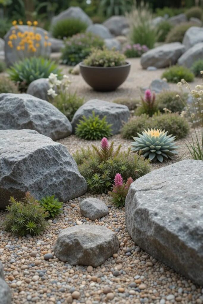 A rock garden flower bed.