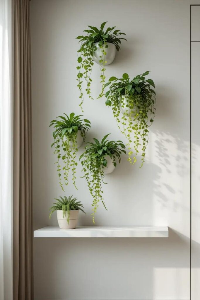 modern apartment wall with a vertical garden system.