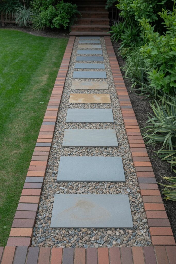 garden walkway made with mixed materials.