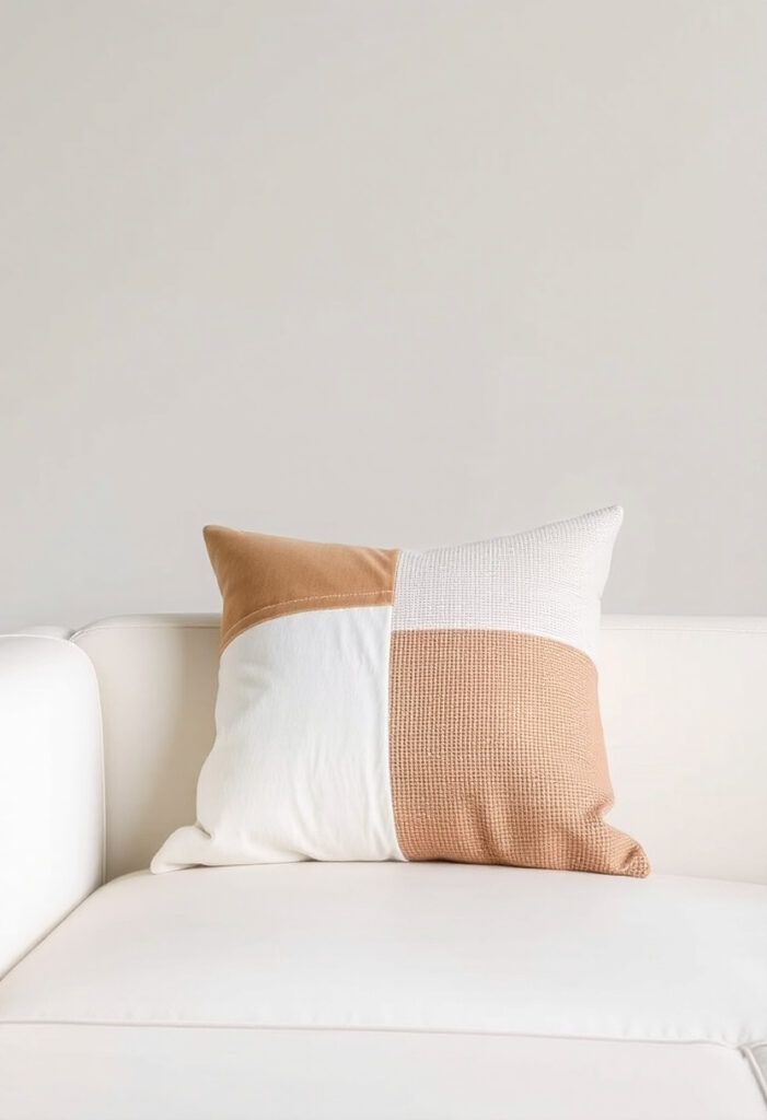 A decorative pillow with contrast blocking.