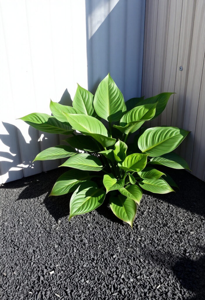 garden corner featuring a small cluster of large-leaf plants.