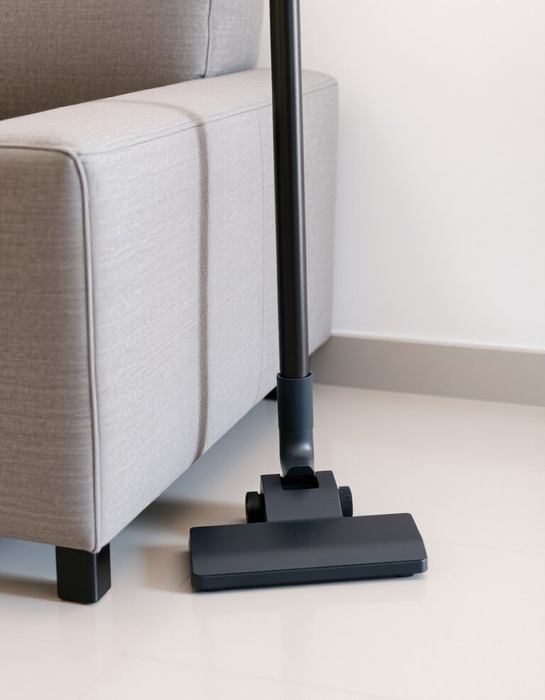 a vacuum cleaner placed at the edge of a couch.