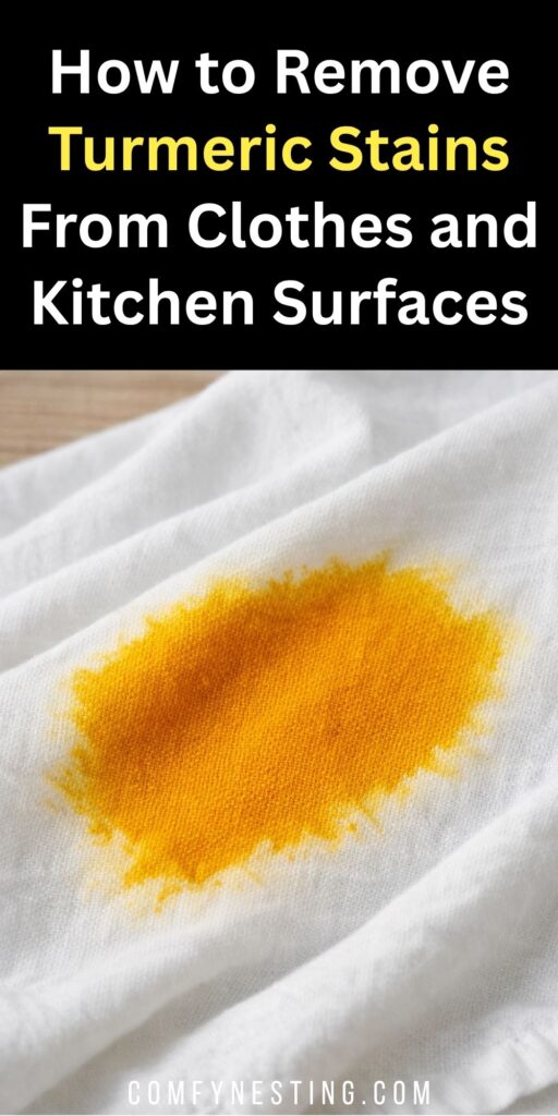 Learn how to remove turmeric stains from clothes, countertops, grout, and plastic using dish soap, baking soda, and hydrogen peroxide.
